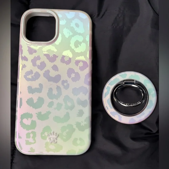 Velvet Caviar White Opal Leopard iPhone 15 Case w/ Grip Ring - Picture 5 of 7